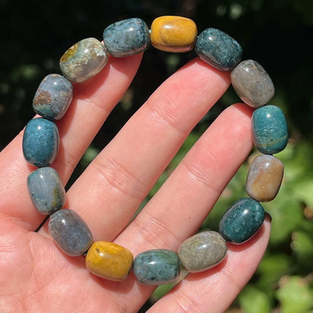 10mm stretchable barrel bead ocean jasper‎ bracelet